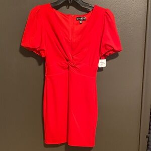 Crystal Doll Red Puff Sleeve Mini Dress